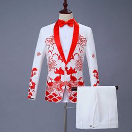 Men Suit Party Chinese Style Suits Groom Suit Costumes Single Breasted Two Piece Set Coat Pant Blue Red Black White Men Suits X0909