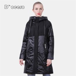 D`OCERO Spring Autumn Women Jacket High Quality Women's Parkas Hooded Long Quilted Thin Cotton Windproof Clothing 210819