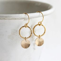 14K Gold Filled Circle Earrings Hammered Coin Jewellery Minimalism Vintage Pendientes Women