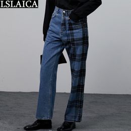 Pants Women High Waist Plaid Print Fashion Button Decorated Pockets Casual Jeans Loose Wild Summer Trousers 210520