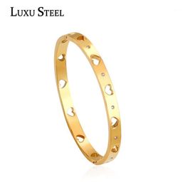 Bangle LUXUSTEEL Pulseras Mujer Braclets For Women Stainless Steel Hollow Out Heart Cuff Bangles Bracelets Christmas Party