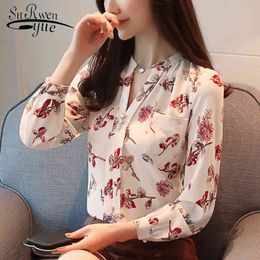 Fashion long sleeve woman blouse print chiffon women shirt causal ladies tops office lady blusas Z0001 40 210521