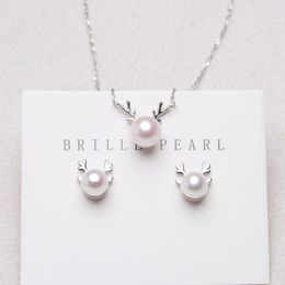 Earrings & Necklace Fashion Antlers Natural Pearl Silver Set For Women Ensemble Bijoux 2021 Conjunto De Joyas Plata Para Novia
