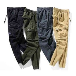 Harajuku Pants Men Cargo Pants Japan Style Streetwear Trouser Spring and Autumn Casual Pants Pure Cotton 9 Part Ankle Length H1223