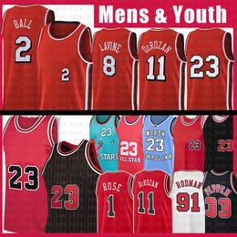 S Lonzo Ball DeMar DeRozan Basketball Jersey 2 11 23 Zach Lavine Derrick Rose Scottie Pippen Dennis Rodman Maglie 75 ° Anniversario 6OPO