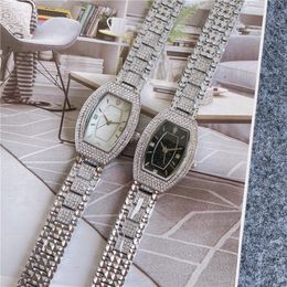 Fashion Brand Watches Women Lady Girl Crystal Tonneau Style Steel Metal Band Beautiful Wrist Watch Di23