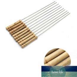 10pcs/lot 31cm Metal Kebab Skewers with Wooden Handle Reusable BBQ Roasting Needle Stick Barbecue Sticks Grill Skewers BBQ Tools Factory price expert design Quality