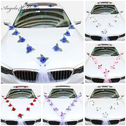 Wedding Car Decor Artifical Flowers With Ribbon For Car Door Handle Front View Mirror Rear Corner Decor Garland Silk Rose Flower