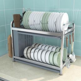 Kitchen Storage & Organisation 304 Stainless Steel Dish Rack Drain Double-layer Home Drying Dishes Tableware Box