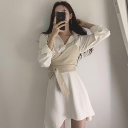 Casual Dresses 2021 Autumn Korean Dress Two-piece Western Style Irregular Long-sleeved Skirt Suit Clothing Women Clothes Big Shirt