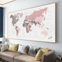 World Map Poster Print Pink Colours Wall Art Canvas Painting Big Size Wall Picture for Living Room Home Decor Cuadros No Frame 210705