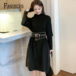 Women Spring Autum Long Sleeve Mini Dress With Belt Casual Work Tops Office Lady Female Dresses vestido de mujer femme robe 210520