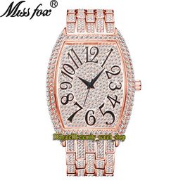 MISSFOX eternity V319 Hip hop Fashion Mens Watches CZ Diamond inlay Dial Quartz Movement Men Watch Iced Out Diamonds Alloy Case Rose Gold Bracelet