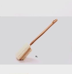 2 in 1 Sided Natural Bristles Loofah Body Shower Brushes with Wooden Long Handle Back Brush Body Massage RRE12892