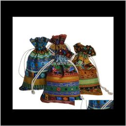 Egyptian Style Coin Pouch Print Drawstring Bag Cotton Sachet Candy Travel Purse Ethnic 10X14Cm Bs7Mu Pouches Yfupx