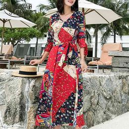 Women summer dress plsu size print chiffon women Bohemian sexy Side split holiday Beach womens clothing 3298 50 210506