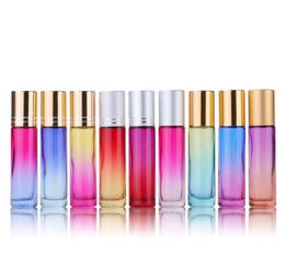 10ml Gradient Color Stainless Steel Roller Ball Glass Bottle Portable Travel Container Refillable Empty Bottles SN2642