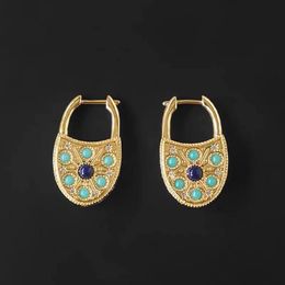 Stud European And American Style 925 Sterling Silver Lock Padlock Earrings Turquoise Ladies Fashion Personality Trend Brand Jewellery