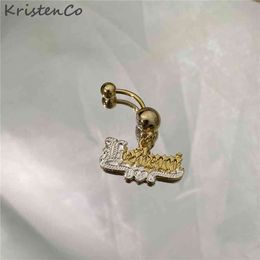 KristenCo Name Stainless Steel Custom Body Jewellery Zircon Belly Ring Gold Colour Gift for Women