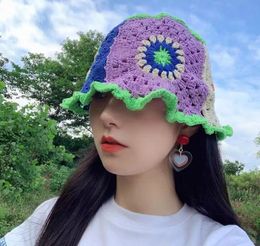Lovely girl Spring summer Autumn breathable sunshade fisherman hat Colour Hand Crocheted Flower knitted cap Cotton and wool style