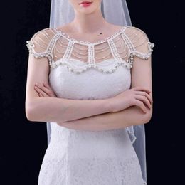 Wraps & Jackets Bridal Jacket Mesh Appliqued Pearls Wedding Shawl Bling Diamonds Cloak Handmade Beads Cape For Strapless Dress