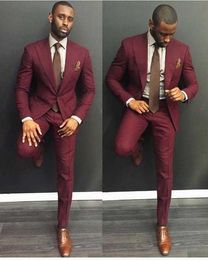 Burgundy Suits Men 2019 Trajes De Hombre Traje Homb Custom Made Groom Suit For Men mens wear suits 2 piece (Jacket+Pants) X0909