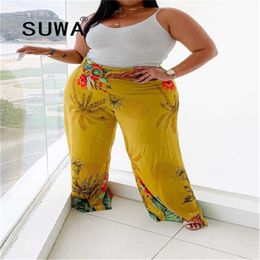 Product Wholesale Plus Size 5XL Clothing Tie Dye High Waist Wide Leg Pants Trousers Casual African Office 210525