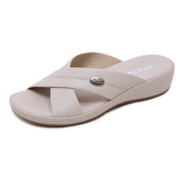 Summer Wedges Sandals Women 2021 Med Heel PU Leather Fashion Sandal Slippers For
