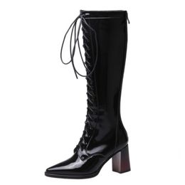 New Women High Heel Boots Zipper Thick Heel Real Leather Women Winter Shoes Cool Short Boots Woman Footwear Size 33-40
