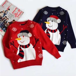 Christmas Clothes Knit Autumn Winter Korean Red Snowman Pullover Sweater Baby Boys Girls Children's Clothing 211104
