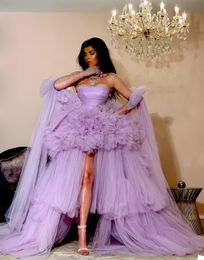 Purple A Line Evening Dresses Tulle Tiered Skirts Strapless Pleats Prom Dress Red Carpet Party Gowns Custom Made Photo Robe de mariée