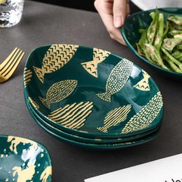 Ceramic Tableware Dishes And Plate Set Creative Hand Painted Embossed Underglaze Home Dessert Salad Fruit Olive Boat Dinnerware