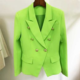 HIGH STREET est Designer Jacket Women's Classic Lion Buttons Double Breasted Slim Fitting Blazer Neon Green 211019