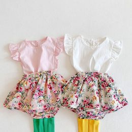 Summer Kids Boy Girl Short Sleeve T-shirt Floral Printing Rompers Infant Baby born Clothes 210429
