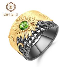 Cluster Rings GEM'S BALLET Natural Chrome Diopside Gemstones Fine Jewelry 925 Sterling Silver Handmade Chrysanthemum For Women Wedding