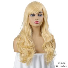 26 inches Blonde Synthetic Wig Simulation Human Hair Wigs Deep Wave perruques de cheveux humains WIG-001