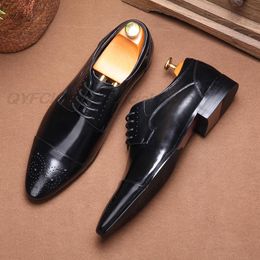 Classic Wingtip Medallion Brogue Oxford Mens Dress Shoes Genuine Leather Black Red Wine Lace Up Leather Shoes For Men