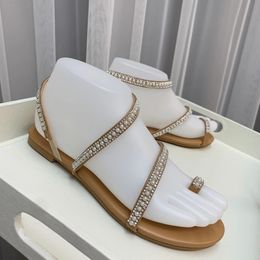 Elegant Women Sandals Clip Toe Pearl Chain Cross Strap Sandals Slides Party Pumps Beige Summer Beach Shoes Woman Size 35-39 210513