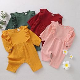 kids Rompers girls boys Solid color romper infant toddler ruffle sleeve Jumpsuits Spring and Autumn fashion baby clothes