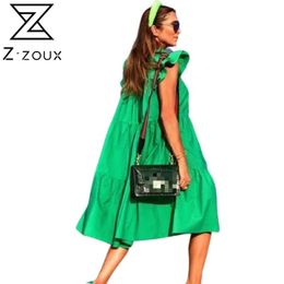 Z-ZOUX Women Dress Short Sleeve Pleated Long Dresses Fashion Bohemian Dress Solid Loose Summer Dresses Plus Size White Black New 210325