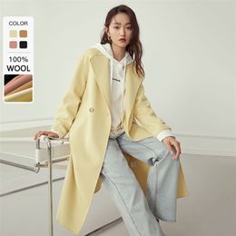 FANSILANEN 100% Wool Blend Long Women's Coat Autumn Winter Cashmere Black Winter Coat Female Woollen Pink Jacket Overcoat Ladies 211104