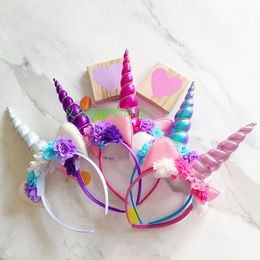 Cute princess birthday Children unicorn Hair Sticks kids floral headband Toddler ribbon baby Accessories cosplay A990