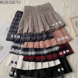 WERUERUYU Summer Women Skirts High Waist Korean Style Pleated Skirts for Girls Cute Sweet Ladies Plaid Mini Skirt Women 210608
