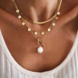 FNIO Vintage Multilayer Crystal Pendant Necklace Women Gold Color Beads Moon Star Horn Crescent Choker Necklaces Jewelry G1206