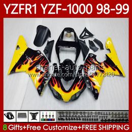 Motorcycle Body For YAMAHA YZF R 1 1000 CC YZF-R1 YZF-1000 98-01 Bodywork 82No.27 YZF R1 YZFR1 98 99 00 01 1000CC YZF1000 1998 1999 2000 2001 OEM Fairings yellow flames