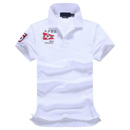 Summer Oversized Polos Shirt Solid Short Sleeve British Casual White Cotton Polos Embroidered T-shirt