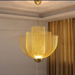 Nordic Grid Art Pendant Lights Modern Gold Silver Iron Net Shade Led Lamp Dining Room Restaurant Bar Hanglamp Luminaires Lamps