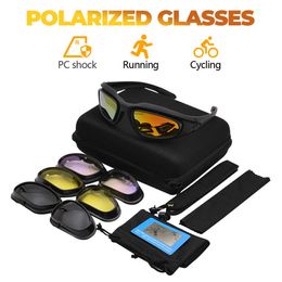 C5 Polarized Gray Sunglasse for Motorcycle Riding 4 in 1 Anti-fog Len Safety Glass Night Driving Hunting Fishing Shooting Goggle
