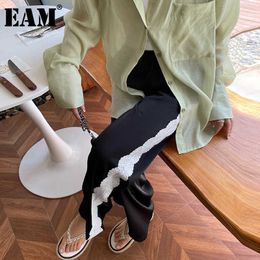 [EAM] High Elastic Waist Black Lace Wide Leg Long Trousers New Loose Fit Pants Women Fashion Tide Spring Summer 2021 1DE0097 Q0801