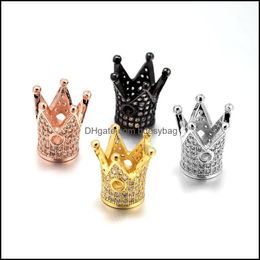 Other Loose Jewelryother 5Pcs Crown Beads Diy Copper Metal Micro Pave Cubic Zirconia Spacer For Beading Bracelet Jewellery Making Aessories Dr